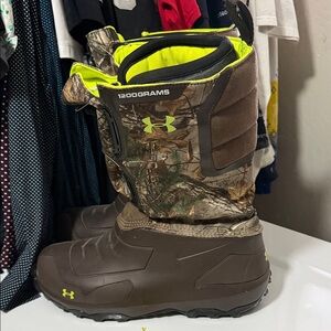 Under Armour Brown and Camo Boots with Neon Accents